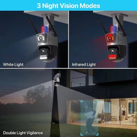 Outdoor WiFi PTZ Dual Lens Surveillance Camera – Dual Screen HD Security Camera with Motion Detection & Color Night Vision