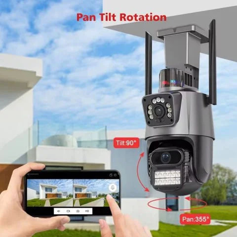 Outdoor WiFi PTZ Dual Lens Surveillance Camera – Dual Screen HD Security Camera with Motion Detection & Color Night Vision