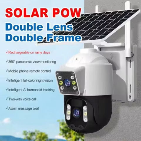 4G Solar PTZ Surveillance Camera 6MP (3MP+3MP) – Dual Lens, Color Night Vision, 355° Rotation & Motion Detection