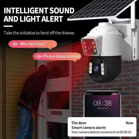 4G Solar PTZ Surveillance Camera 6MP (3MP+3MP) – Dual Lens, Color Night Vision, 355° Rotation & Motion Detection
