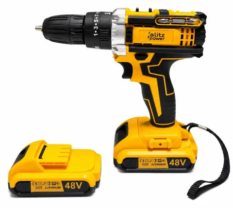 Blitz Power 48V Cordless Drill & Screwdriver Set – 2 Li-Ion Batteries, 45 Accessories, Charger & Carrying Case