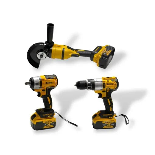 3 in 1 Power Tool Set 88V – Drill, Angle Grinder & Impact Wrench with 2x 5.0Ah Batteries