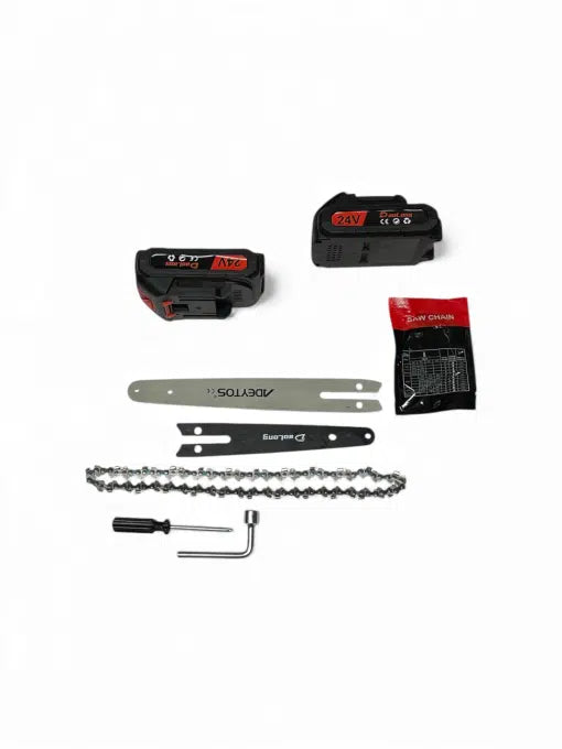 24V Mini Cordless Chainsaw Kit with 6 Inch & 8 Inch Blades, 2 Batteries, 2 Chains Included